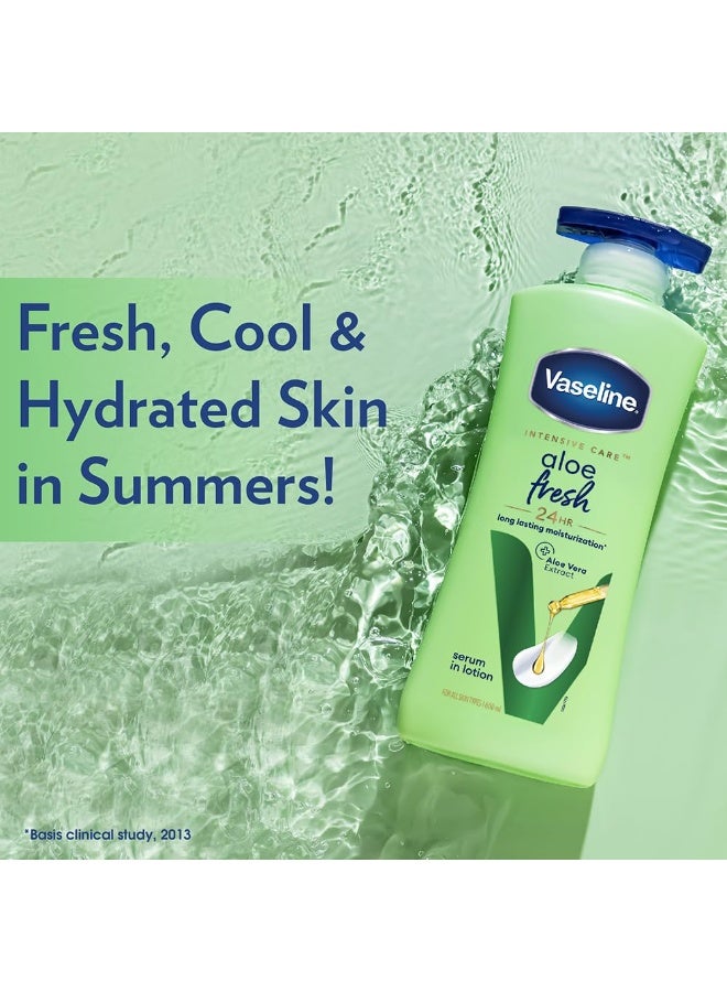 Vaseline Aloe Fresh Body Lotion,24 HR Long Lasting Moisturisation with Aloe Vera extract and Menthol, 600ml (Pack of 2) - Image 3